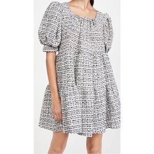 Sister Jane Waltz Tweed Confetti Mini Dress Babydoll Puff Sleeve Tiered Size S